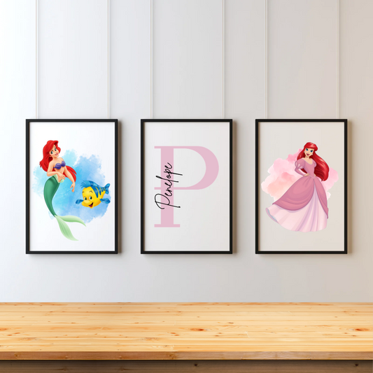 Princess Initial & Name Set of 3 Prints