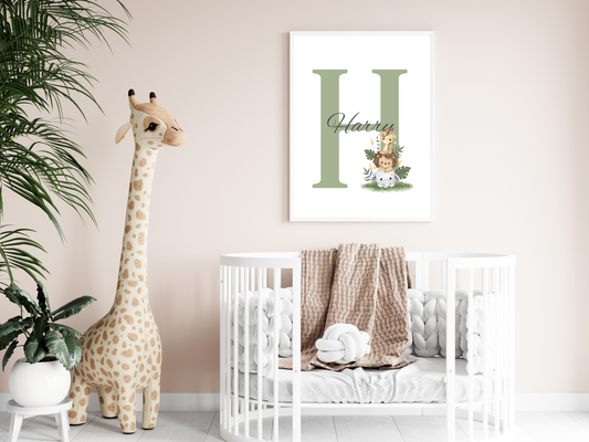Personalised Initial Animal Nursery Print