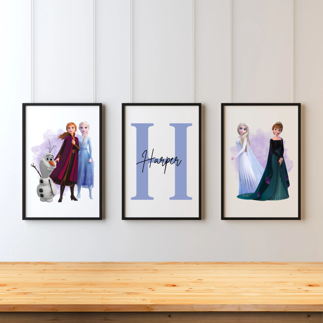 Princess Initial & Name Set of 3 Prints